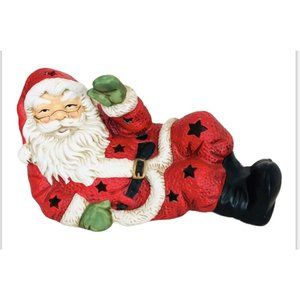 Ceramic Handpainted Santa relaxing candleholder tea lights Christmas lighted VTG